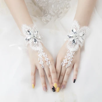 Poročne rokavice Nov elastična poroko čipke Bele čipke dodatki, Poročni kratek očesa rokavice
