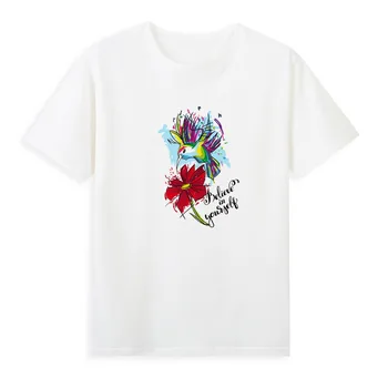 Ptica in Cvet Art T-shirt Vroče Prodaje Priložnostne Vrh Tees Poletje Cool Kratek Rokav Obleka Prvotne blagovne Znamke Majice Ženske A087