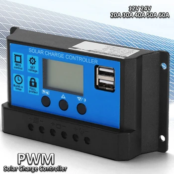 PWM Solarni Krmilnik za Polnjenje 12V 24V 20A 30A 40A 50A 60A z Nastavljiv LCD-Zaslon Dual Vrata USB Časovnik Nastavitev Auto Parameter