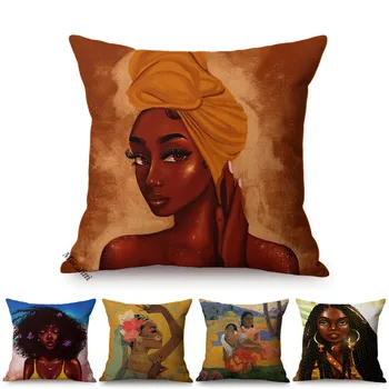 Seksi Lepa Afriki Ženska Dekorativni Olje, Slikarstvo, Umetnost, Kavč Vzglavnik Bombaž Perilo Afriški Stil Avto Blazine Pokrov Cojines