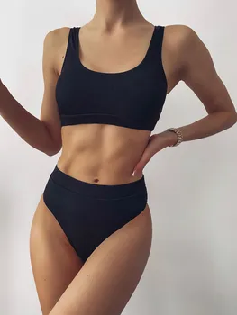 Seksi Šport Bikini 2021 Ženske Kopalke Ženske Brazilski Visoko Pasu Bikini Komplet Kopalke Bandeau Kopalke Poletje Plaža Obrabe