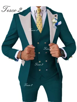 Slim Fit Obleka Za Moške, Visoke Kakovosti Luksuzni Moške Obleko Dvojno Zapenjanje Vrha River Formalna Poslovna Obleka