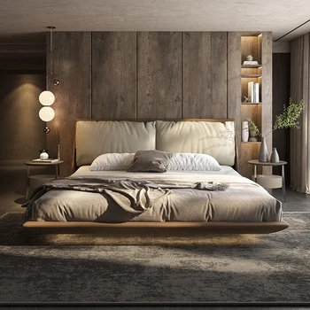 slog začasno usnje posteljo minimalističen mehko vrečko zakonsko posteljo, spalnico, kralj posteljo s svetlobo spalnica