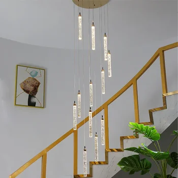 Sodobna Crystal LED Lestenec Za Stopnišče, Dnevna Soba Luksuzni Cristal Dolge Stopnice, svetlobna telesa Gold Indoor Viseče Svetilke