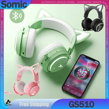 Somic GS510 Bluetooth Brezžične Slušalke Z Mikrofonom RGB Pisane Kawaii Mačka Ušesa Slušalke Dekle Bluetooth Igralec Slušalke Darilo