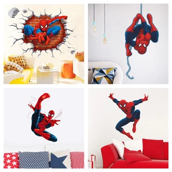 Spiderman Temo Stenske Nalepke Za Otroke, Soba Dekoracijo Doma 3d Risanka Super Hero Zidana Umetnosti Fantje Decals Diy Anime Film Plakati