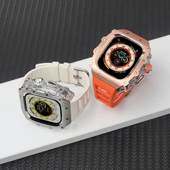 Sprememba polnilec Za Apple Watch Ultra 2 49 mm, iz Nerjavnega Jekla Pregleden Okvir Kovinski kovček Za IWatch 9 8 7 6 5 4 SE 45mm 44 mm