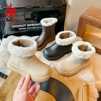 STRONGSHEN Otroci Sneg Škornji Zimski Plišastih Toplo Childen Modni Usnjeni Škornji Non-slip Dekleta Fantje Bombaž Čevelj Nepremočljiva Boot