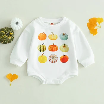 SUNSIOM Baby Halloween Obleka z Dolgimi Rokavi Bučna Print Majica igralne obleke za Novorojenčka Fantje Dekleta Pomlad Jesen Oblačila