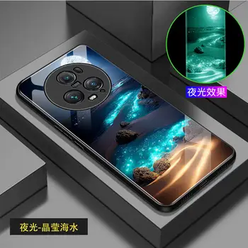 Svetlobna Kaljeno Steklo Primeru Telefon Za Huawei Honor Magic5 Pro Primeru Plaži vzorec Žareče Temno Kritje Za Čast Magic5 Primeru Zajema