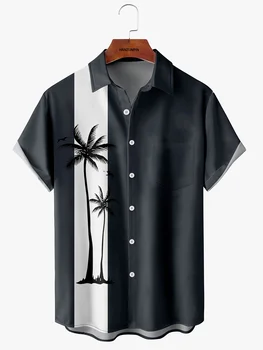 Tanek Material, Men ' s Holiday Collection Kokosovo Drevo Tiskanja Priložnostne River Hawaiian Majica Kratek Rokav