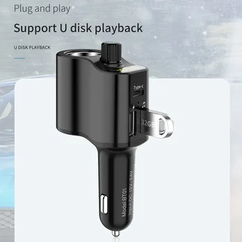Tip C Hiter avto Polnilec Brezžične MP3 Predvajalnik, Bluetooth 5.0 Prostoročno Kit Dual USB telefon Polnilnike Sprejemnik Vžigalnik za Cigarete