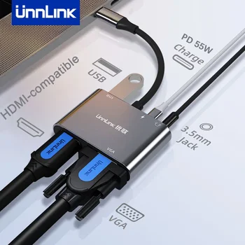 Unnlink USB C Vozlišče Tipa C, HDMI, VGA, USB 3.0, 3.5 mm Jack PD 55W Pretvornik Zunanje Grafične Kartice Za U disk PC TV