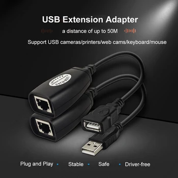 USB na priključek RJ45 LAN Kabel Podaljšek Adapter Extender Preko Cat5 RJ45 Cat6 Patch Kabel Črne Mreženje Dodatki