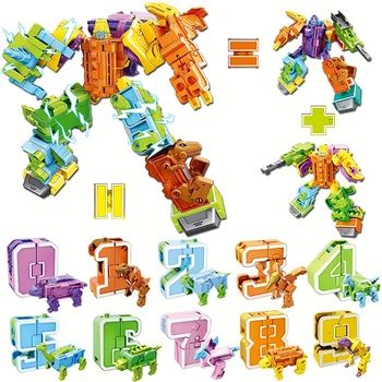Ustvarjalne DIY Število gradnikov Preoblikovanje Robot Preoblikovanje Dinozaver Slika Montaža Opeke Matematika Izobraževalna Igrača za Otroke