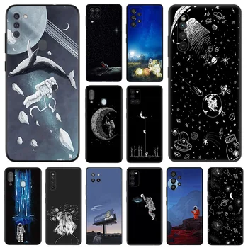 Vesolje Astronavt Luna Umetnosti Black Anti-Spusti Primeru Telefon Za Samsung Galaxy A50 A70 A03 S A40 A30 A20 A10 E A01 A02 A04 A90 Pokrov