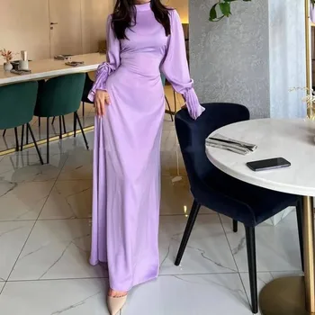 Vijolična Šifon Visoko Vratu Savdska Arabija Formalne Priložnosti Večerne Obleke Z Dolgimi Rokavi Prom Oblačenja Gleženj Dolžina Stranka, Halje Za Ženske
