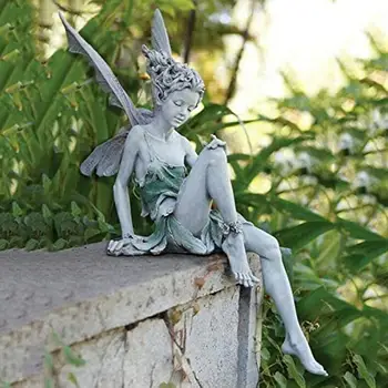 Vila Je Sedel Kip Elf Kip Prostem Vrt Dekoracijo Krilo Figur Pravljice Kiparstvo Angel Okras Teras Dekor Ornament