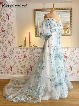 Vinatge Off Ramenski Princesa Ljubica Tiskanja Cvet Poročno Obleko z Zabuhle Rokav 2023 Poroka Stranka Obleko