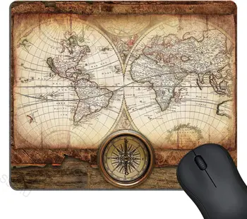 Vintage Svetovni Zemljevid Zlati Kompas Gaming Mouse Pad nedrsečo Gumo Mouse Pad Nepremočljiva Miško Mat za Office Laptop 9.5X7.9 inch