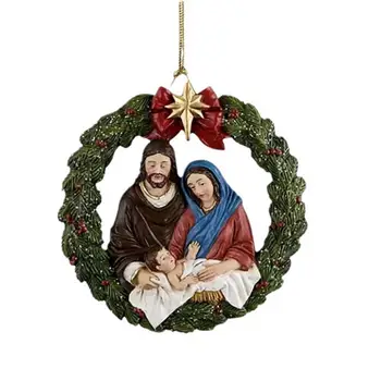 Visi Božični Dekor Praznično Jasli Akril Viseči Okras Votlih Krog Xmas Tree Obesek Rojstvo Jezusa za Božič