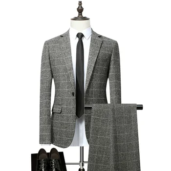 Visoka Kakovost (Blazer+ Hlače), za Moške Britanski Stil Višji Preprosto Priložnostne Elegantna Poslovna Moda Gospodje Slim bo Ustrezala Dveh Kosov