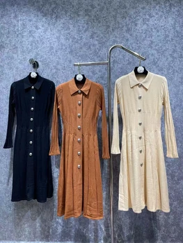 Visoko Kakovostne Ženske Novo Vintage River Plesti Dolgo Sleeved Midi Obleke