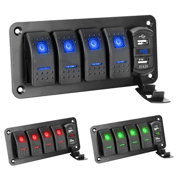 Za Avto Morskih Dvojna Vrata USB Digitalni Voltmeter LED Stikala +Nalepka 12V/24V 4 Banda Preklop Rocker Switch