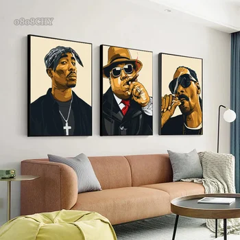 Zahodni Obali Raperji Platno Tiskanje Slik Razvpiti BIG Biggie Tupac Plakati Znanih Hip Hop Pevka Wall Art Zidana Doma Dekor