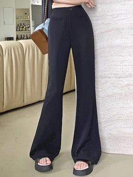 Črno Elegantno Priložnostne Flare Hlače Ženske Gumb Korejski Modni Stil Dolge Hlače Ženske Visoko Pasu Letnik Oblikovalec Hlače 2023 Nova