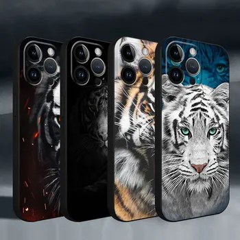 Živali Tiger Primeru za iPhone 11 Pro SEBI 13 Mini 15 Plus 12 XR Pro Max XS X 8 14 7 14 Pro XS Max 11 Pro Black Soft Primerih Pokrov